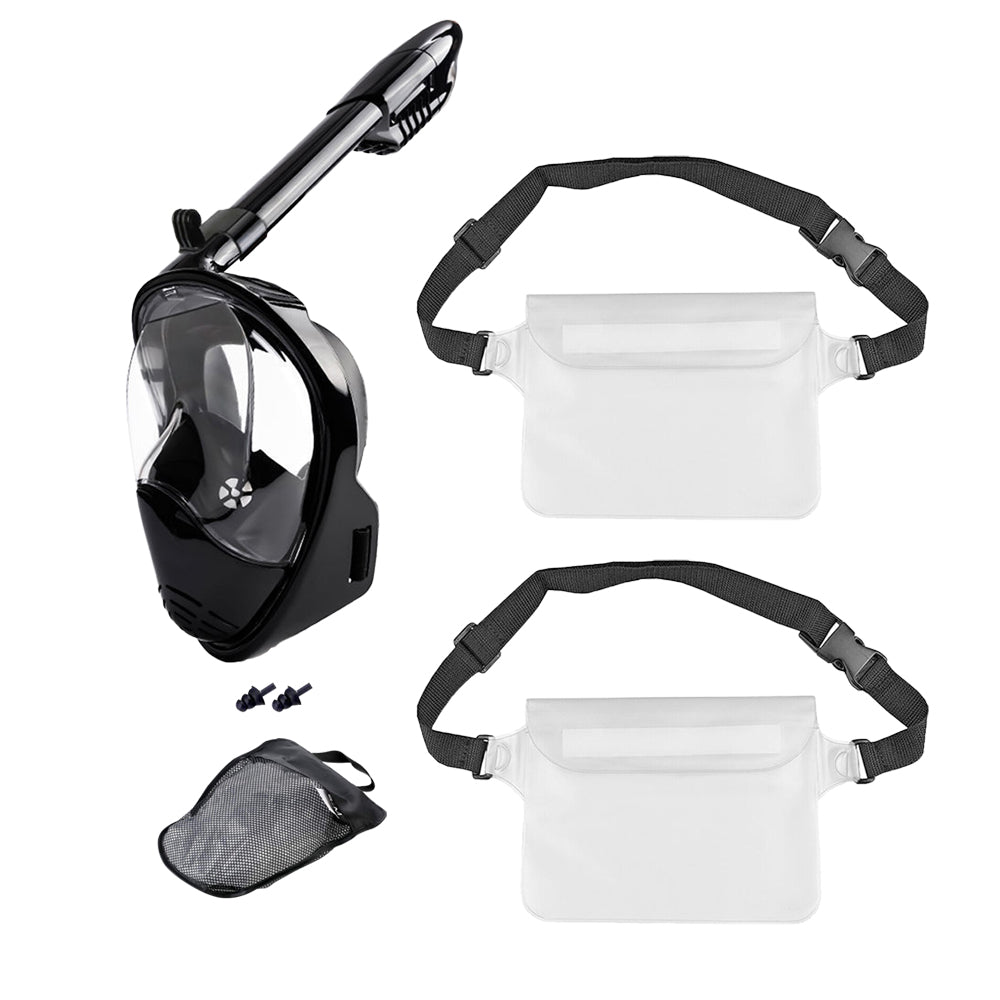 Full Face Snorkel Mask with Camera Mount and 2 Transparent Waist Bags