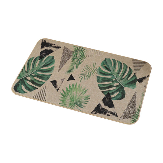 40x60cm Linen Entrance Door Mat Kitchen Non-Slip Rubber Mat-Leaves