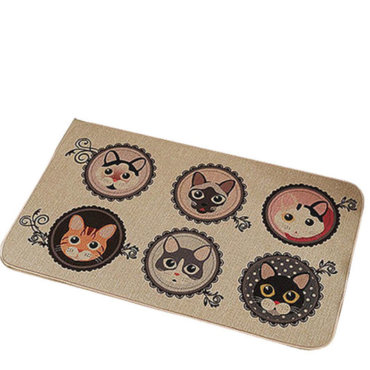 40x60cm Linen Entrance Door Mat Kitchen Non-Slip Rubber Mat-Cats