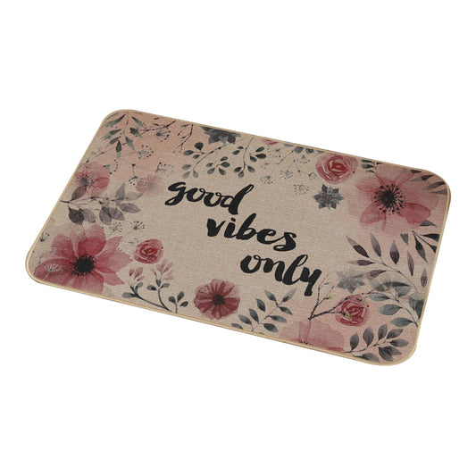40x60cm Linen Entrance Door Mat Kitchen Non-Slip Rubber Mat-Flowers