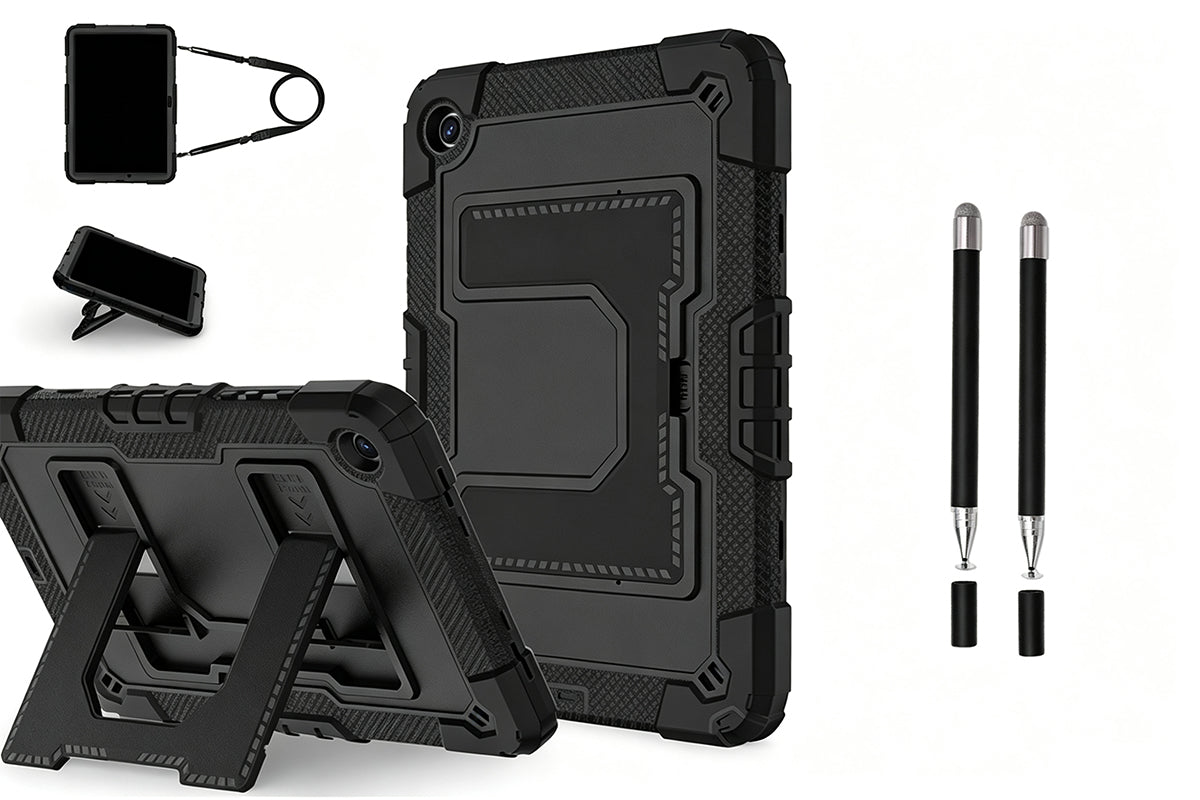1pc Shockproof Tablet Case with Kickstand Shoulder Strap for Samsung Tablet and 2pcs Dual Tip Stylus Pens
