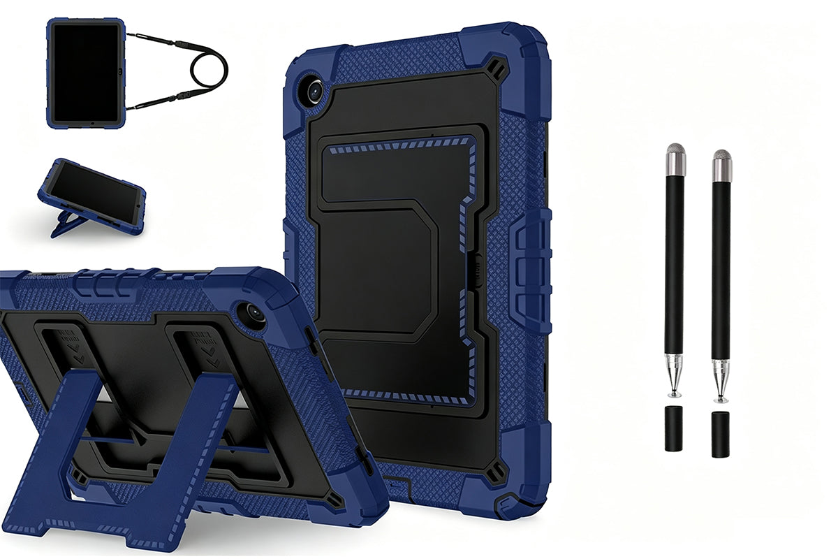 1pc Shockproof Tablet Case with Kickstand Shoulder Strap for Samsung Tablet and 2pcs Dual Tip Stylus Pens