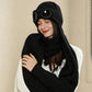 Retro Aviator Knitted Beanie Attached Scarf Winter Warm Pilot Hat with Decorative Goggles