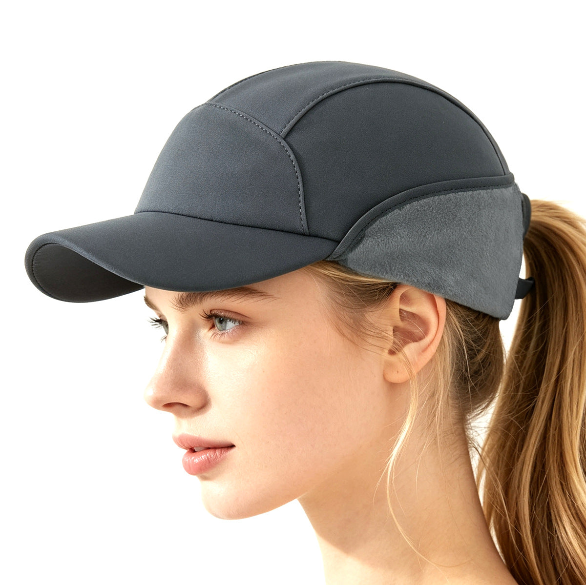 Fleece Lined Winter Earflap Hat with Ponytail Hole Windproof Thermal Baseball Cap