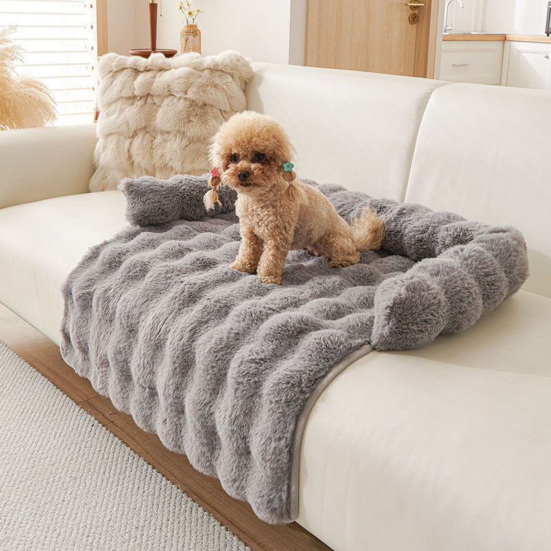 Fluffy Faux Rabbit Fur Pet Sofa Mat Raised Surround Bolster for Dogs Cats Pet Bed Sofa Protector