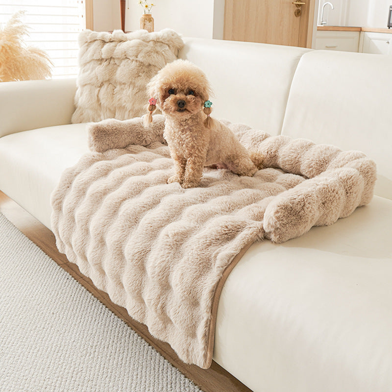 Fluffy Faux Rabbit Fur Pet Sofa Mat Raised Surround Bolster for Dogs Cats Pet Bed Sofa Protector