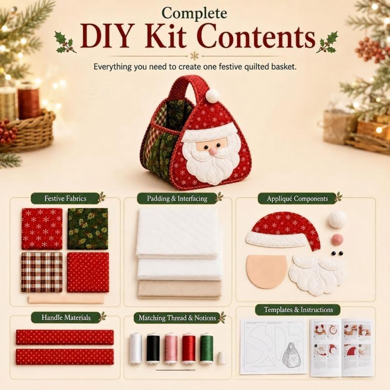 DIY Christmas Patchwork Basket Sewing Kit Fabric Quilting Craft Kit