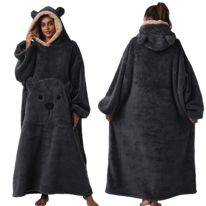Unisex Oversized Adults Extra Long Bear Wearable Blanket Hoodie with Sherpa Lined Hood