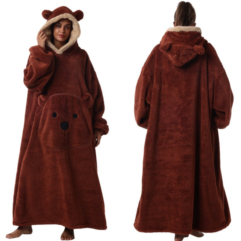 Unisex Oversized Adults Extra Long Bear Wearable Blanket Hoodie with Sherpa Lined Hood
