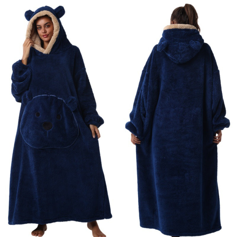 Unisex Oversized Adults Extra Long Bear Wearable Blanket Hoodie with Sherpa Lined Hood