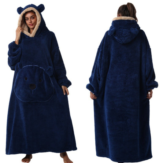 Unisex Oversized Adults Extra Long Bear Wearable Blanket Hoodie with Sherpa Lined Hood