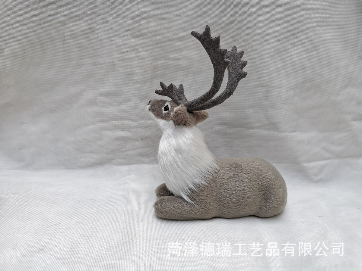 2 Pack Simulated Fur Reindeer Christmas Figurine Standing Reclining Decor
