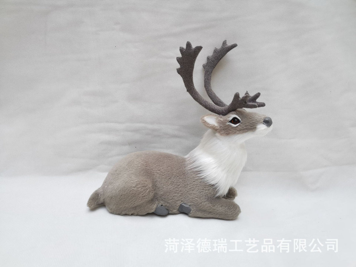 2 Pack Simulated Fur Reindeer Christmas Figurine Standing Reclining Decor