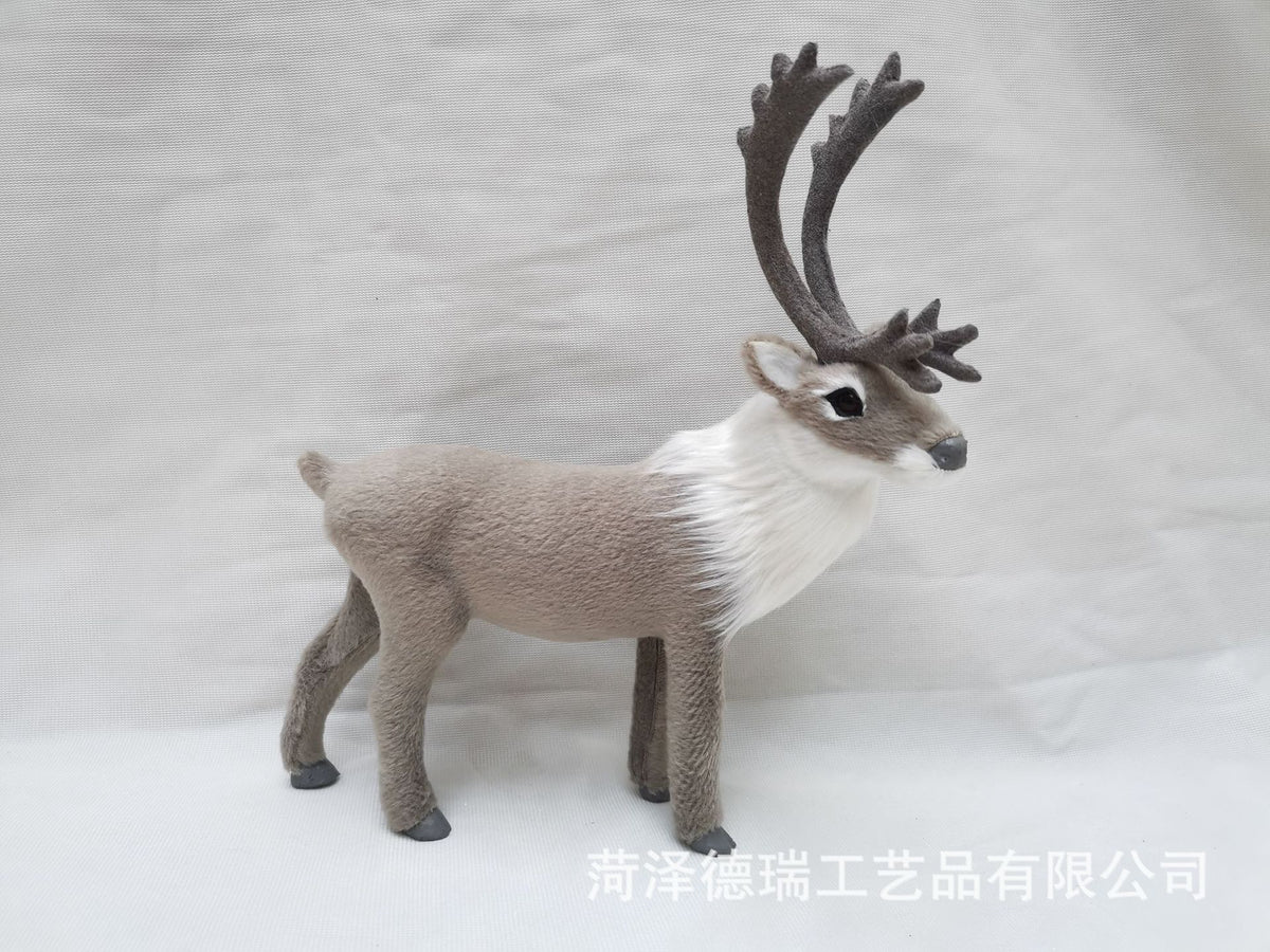 2 Pack Simulated Fur Reindeer Christmas Figurine Standing Reclining Decor