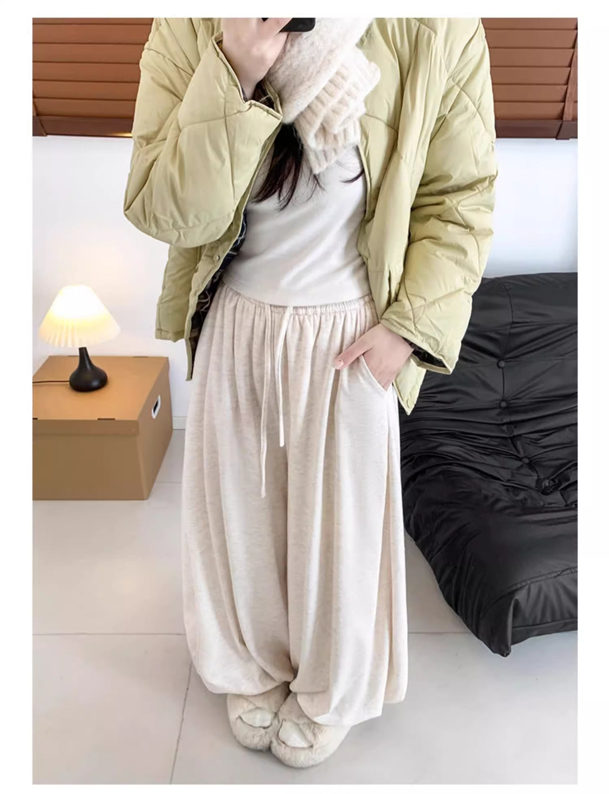 Womens Winter Warm Sherpa Fleece Lined Lantern Trousers with Pockets Flowy Pants Drawstring Loose Bloomer Pants