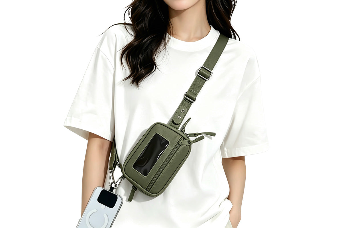2-in-1 Phone Crossbody Strap Clear Window Card Wallet Pouch Travel Adjustable Shoulder Strap Bag