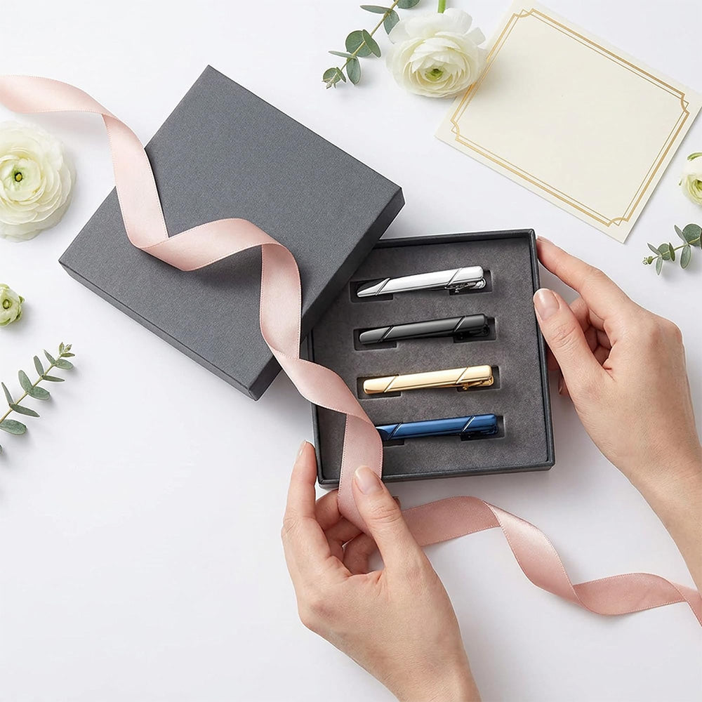 4 Pack Tie Clips for Men Metal Tie Pins with Storage Box