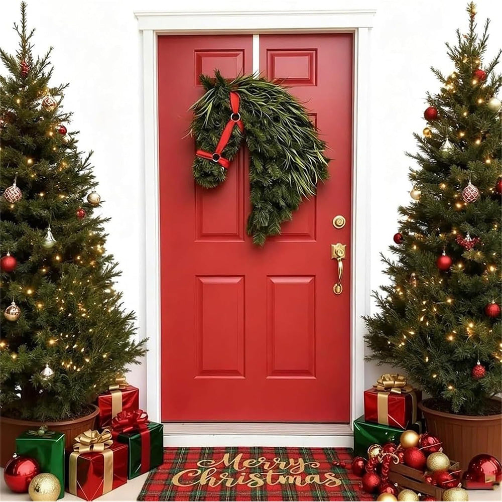 Artificial Horse Head Shaped Christmas Wreath for Door and Wall Decor