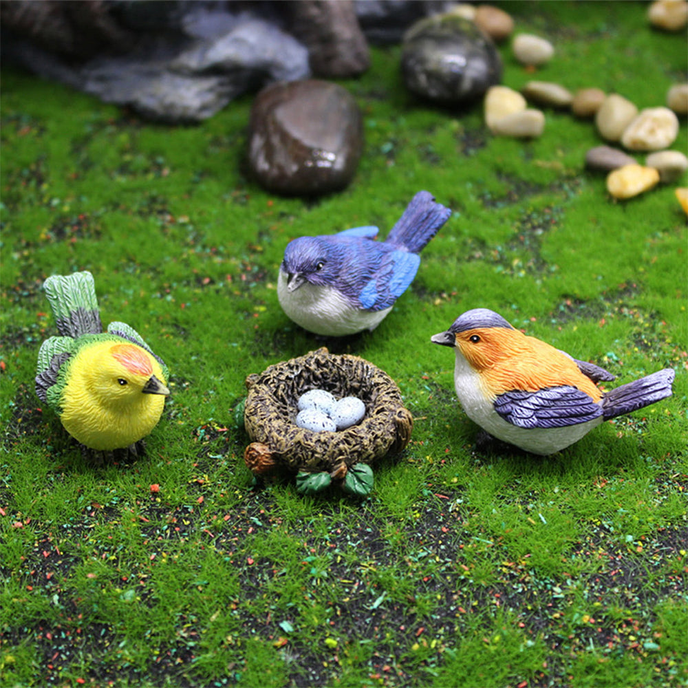 2Pcs Fairy Garden Miniature Mini Birds with Nest Figurines