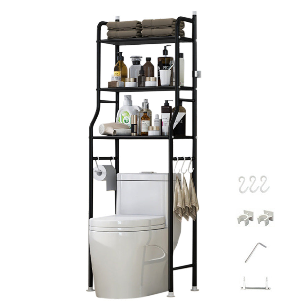 3 Tier Shelf Over Toilet Storage Rack With Paper Holder And Hooks