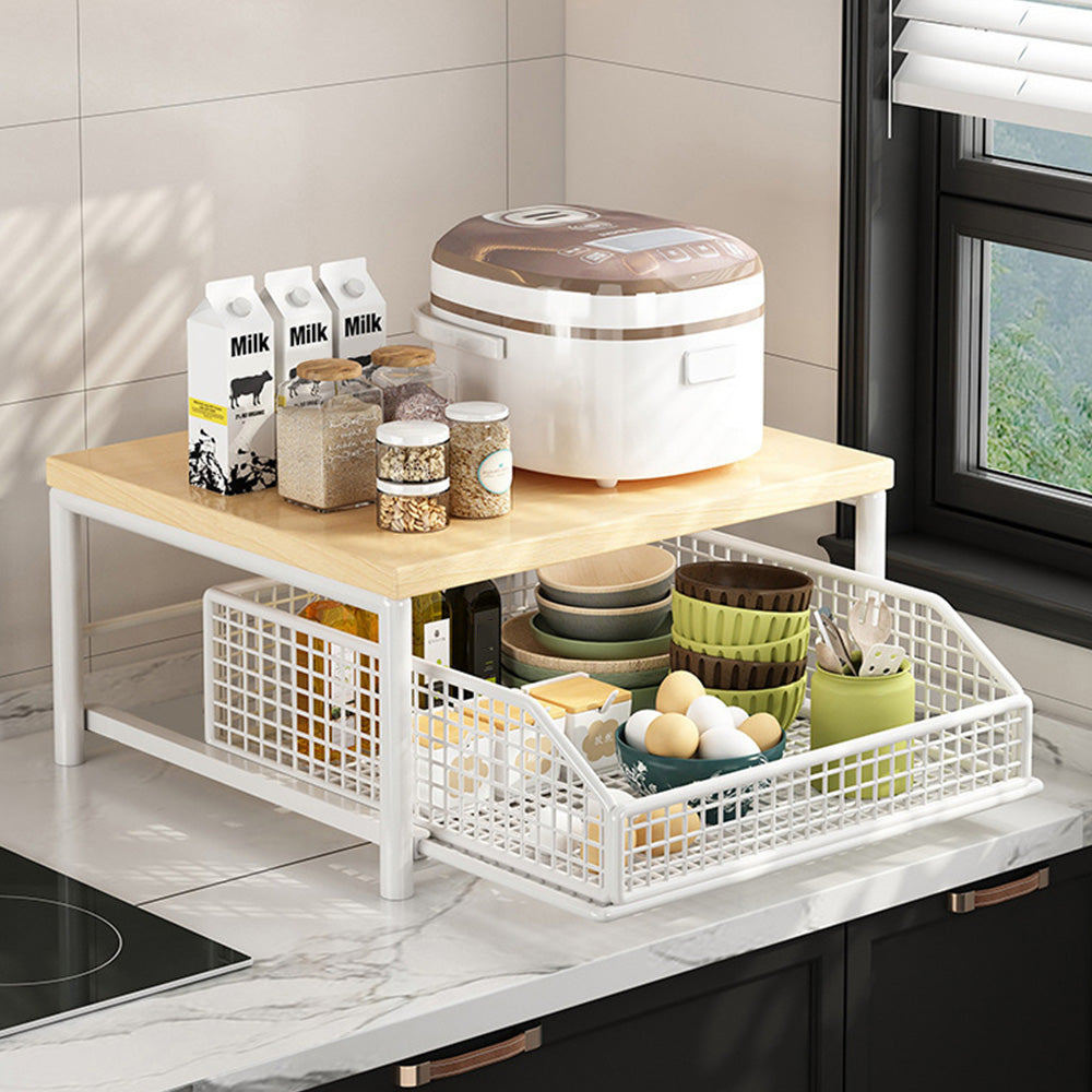 Kitchen Countertop Riser Storage Rack with Pull Out Drawer Basket