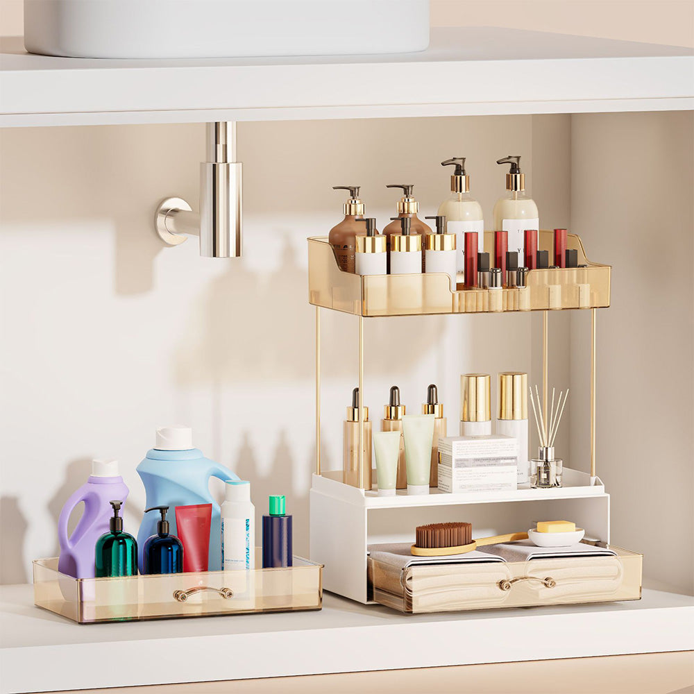 4 Tier Cosmetics Storage Organizer Large Capacity 2 Drawers for Skincare and Makeup