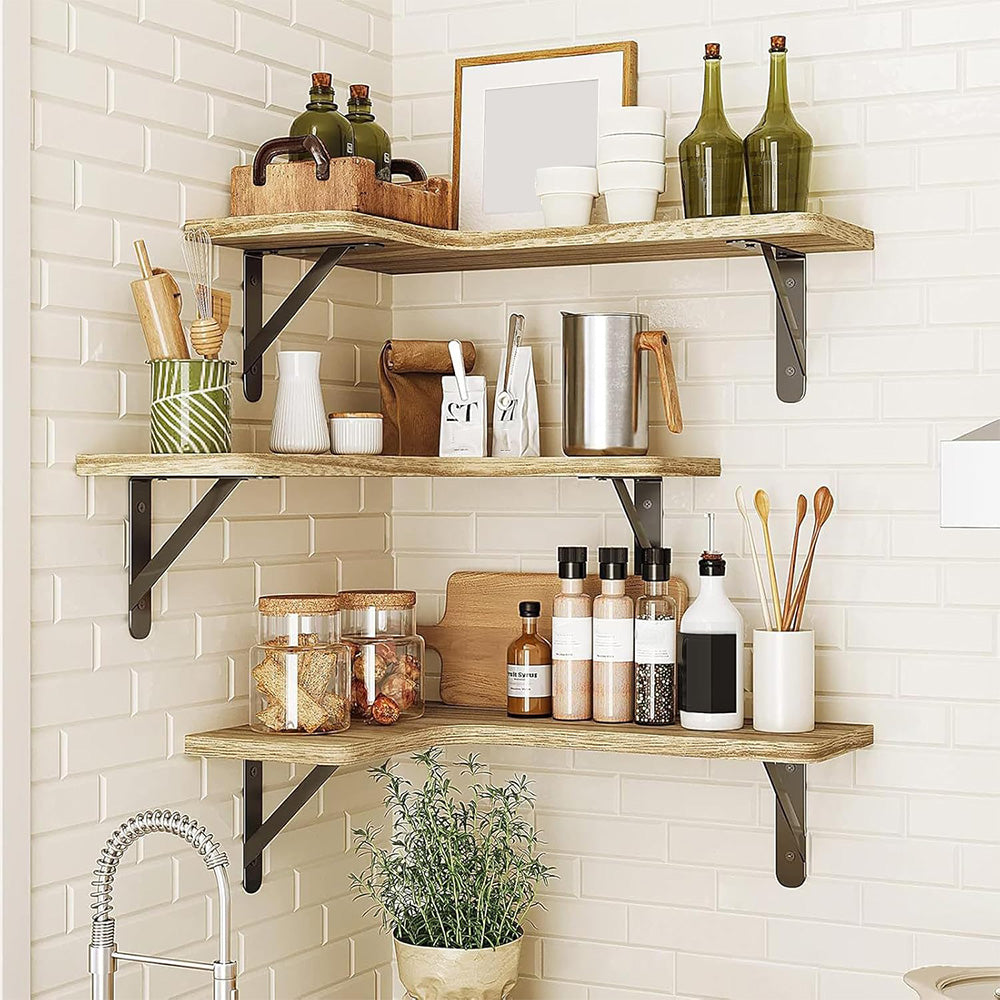 Corner Floating Shelves Set of 3 Wall Mounted Rustic Wood Storage Display Shelves