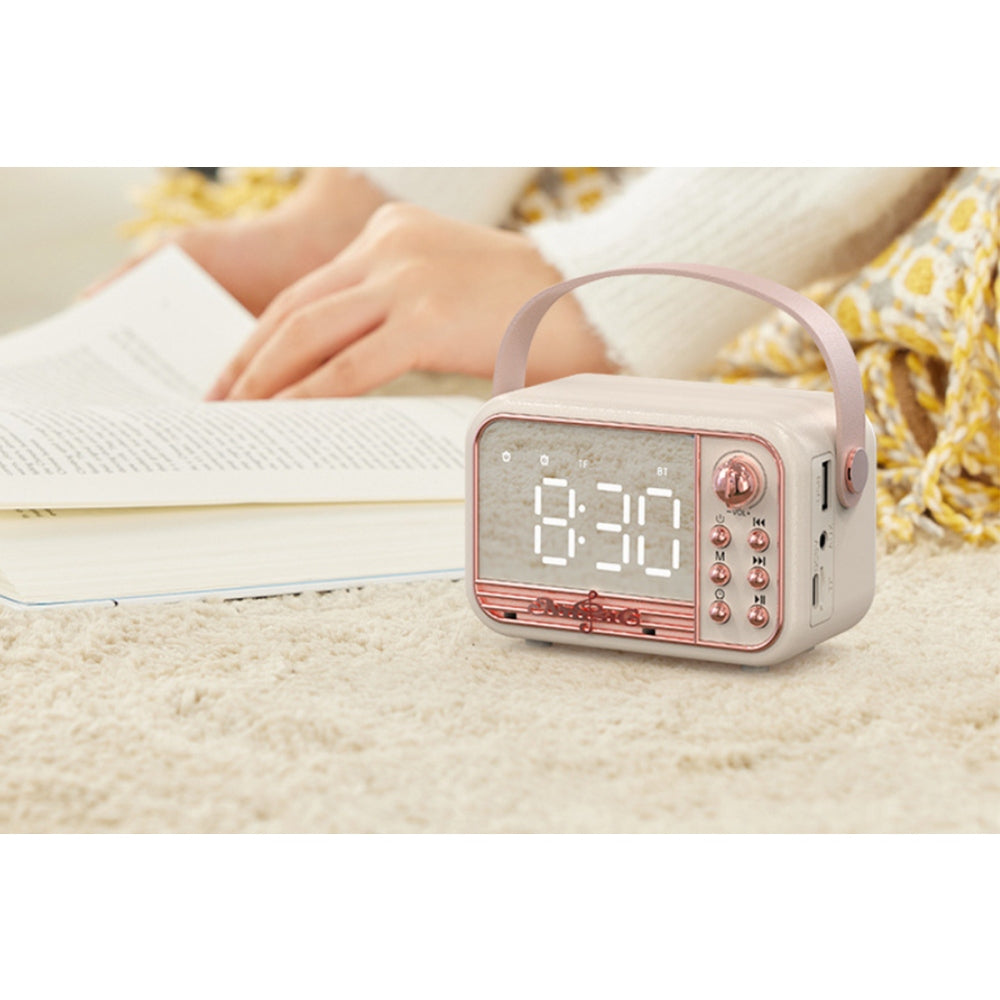 Vintage Portable Wireless Bluetooth Speakers with Alarm Clock for Kitchen Bedroom Home