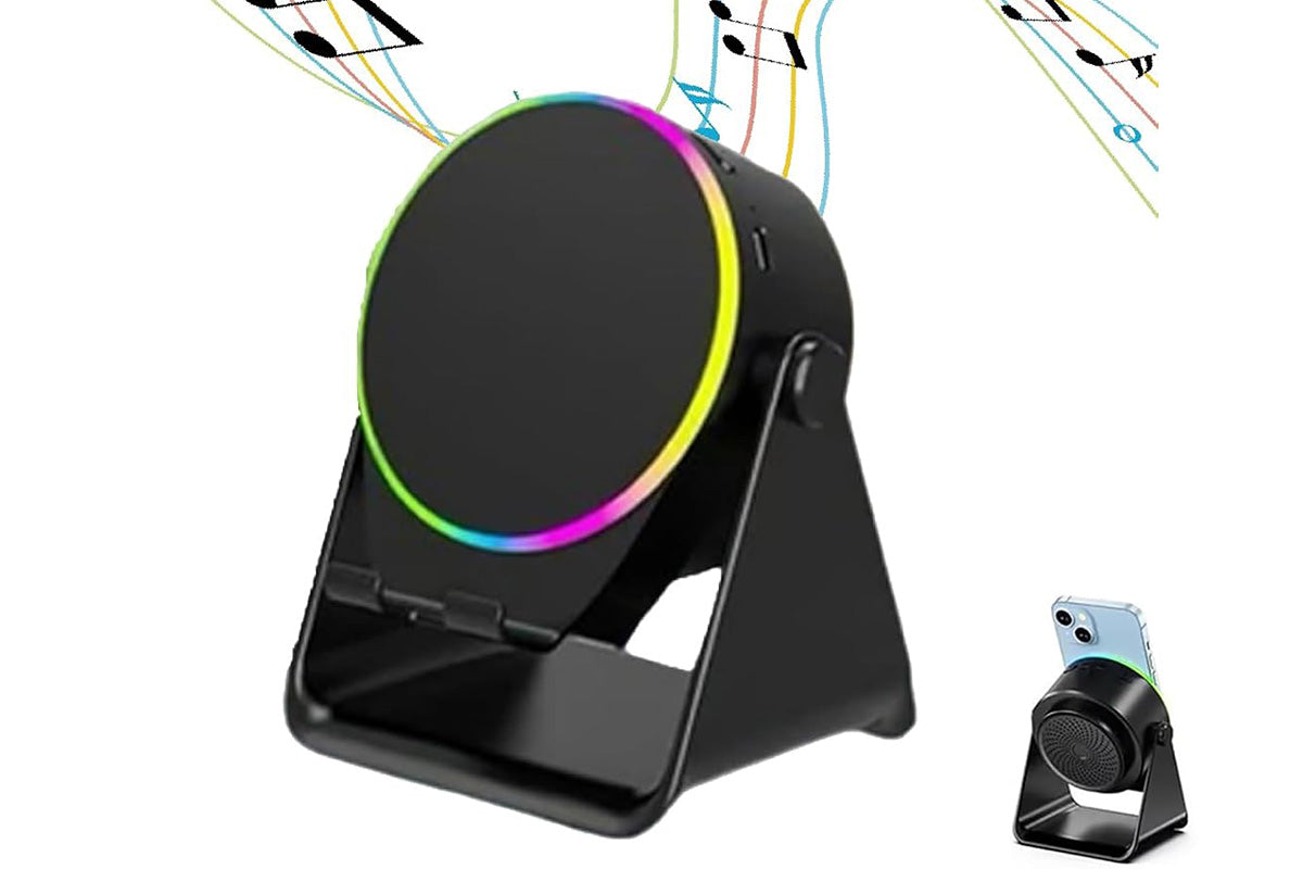 4 in 1 Wireless Induction Speaker Bluetooth Speaker with 360 Adjustable Phone Holder