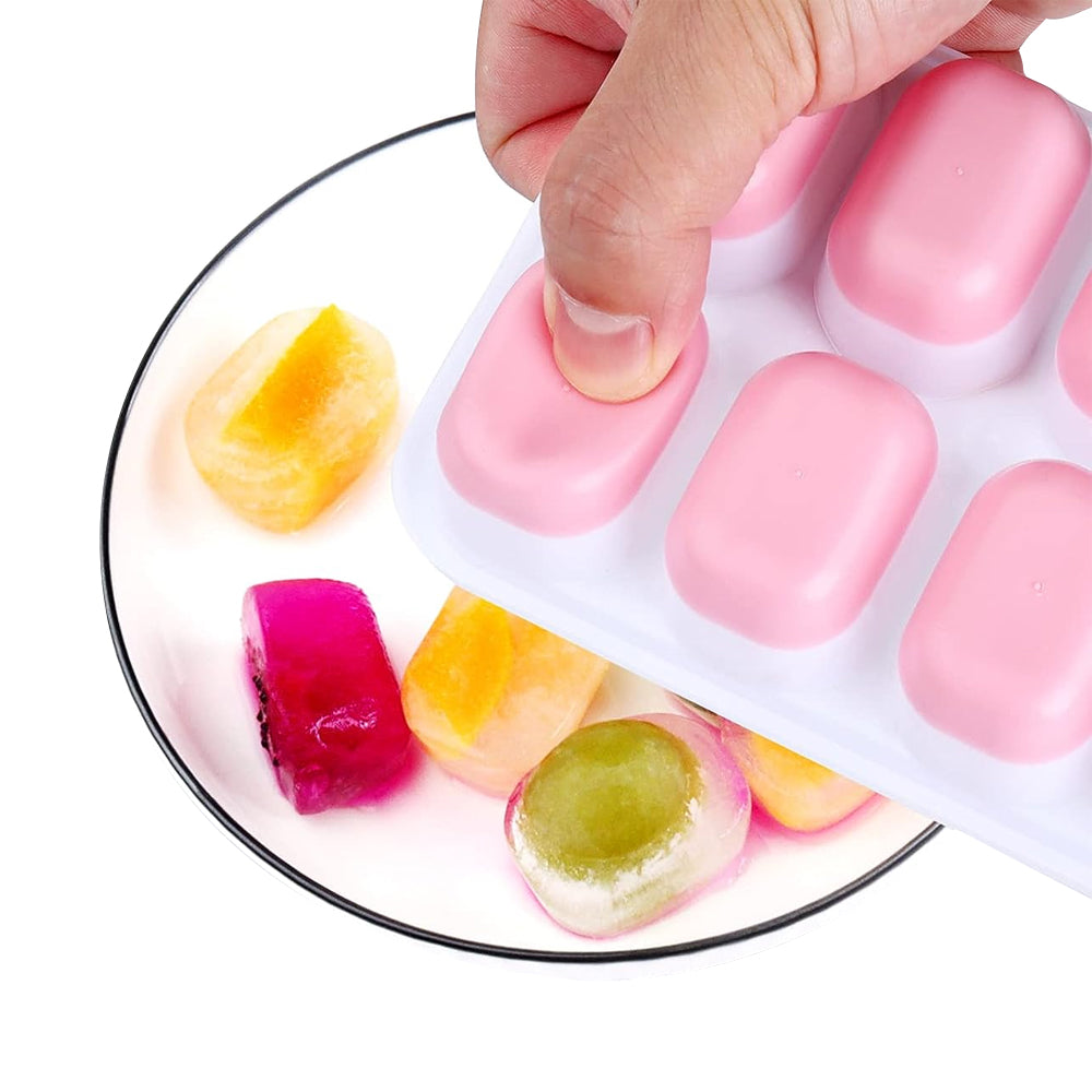 4Pcs Ice Cube Tray with Lid Easy Release Silicone Mould 14 Cubes Container Mold
