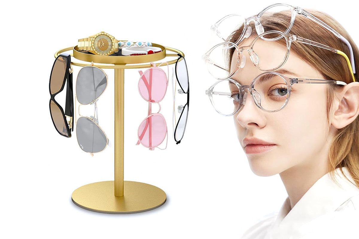 Iron Sunglasses Organizer Storage Holder Stand with Tray for Desk