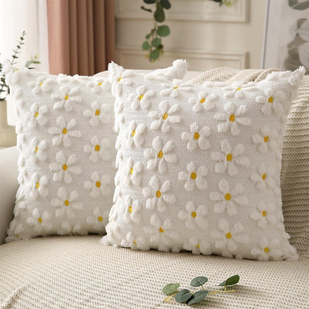 2Pcs Spring Floral Throw Pillow Covers for Couch Sofa Bed Square Cushion Cases-Sunflowers
