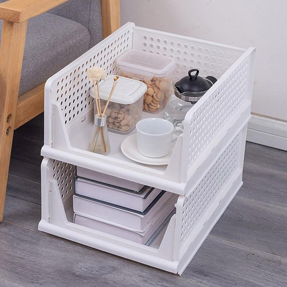 Stackable Plastic Storage Basket Foldable Closet Organizer Clothes Storage Drawer