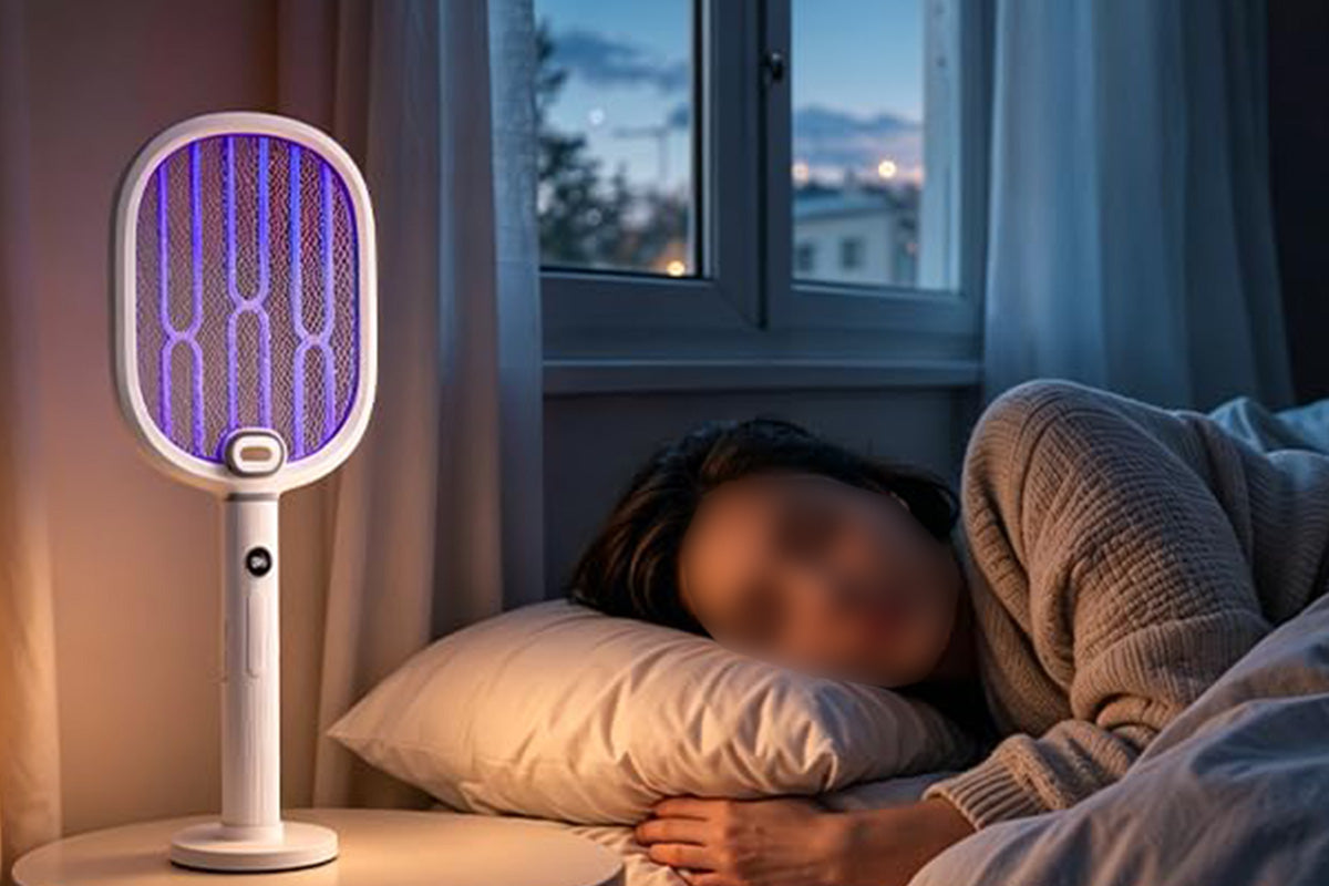 Electric Mosquito Swatter with Digital Display and White Light Flashlight Fly Killer Bug Zapper Racket Bug Zapper