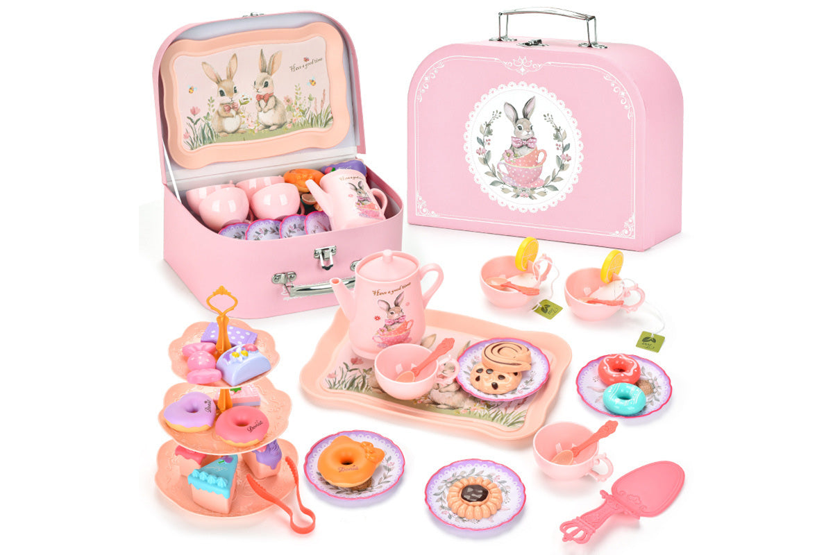 Pretend Play Tea Party Set with Dessert and Carrying Case for Role Play