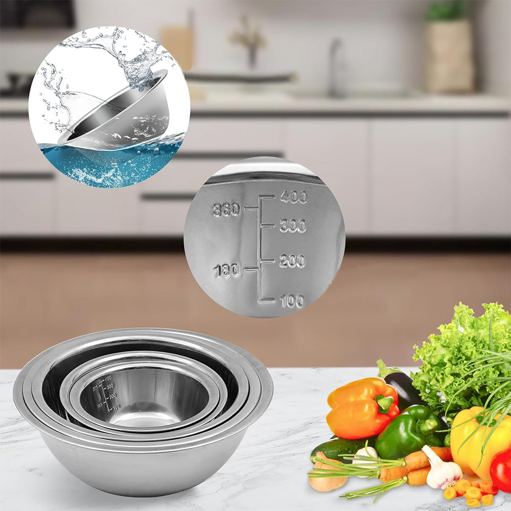 5Pcs Stainless Steel Polished Round Bowl Set