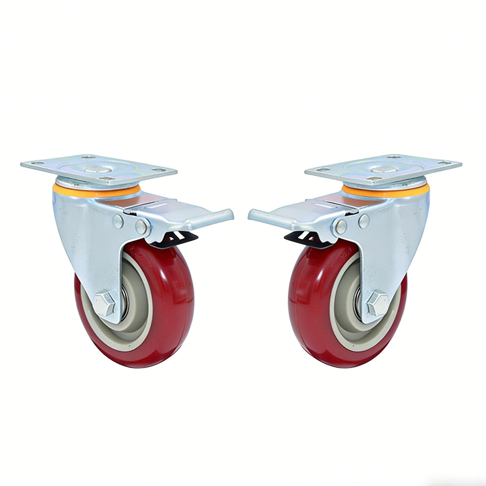2XPolyurethane Caster Wheels with Brake Swivel Casters 3/4/5 Inch for Hand Trucks