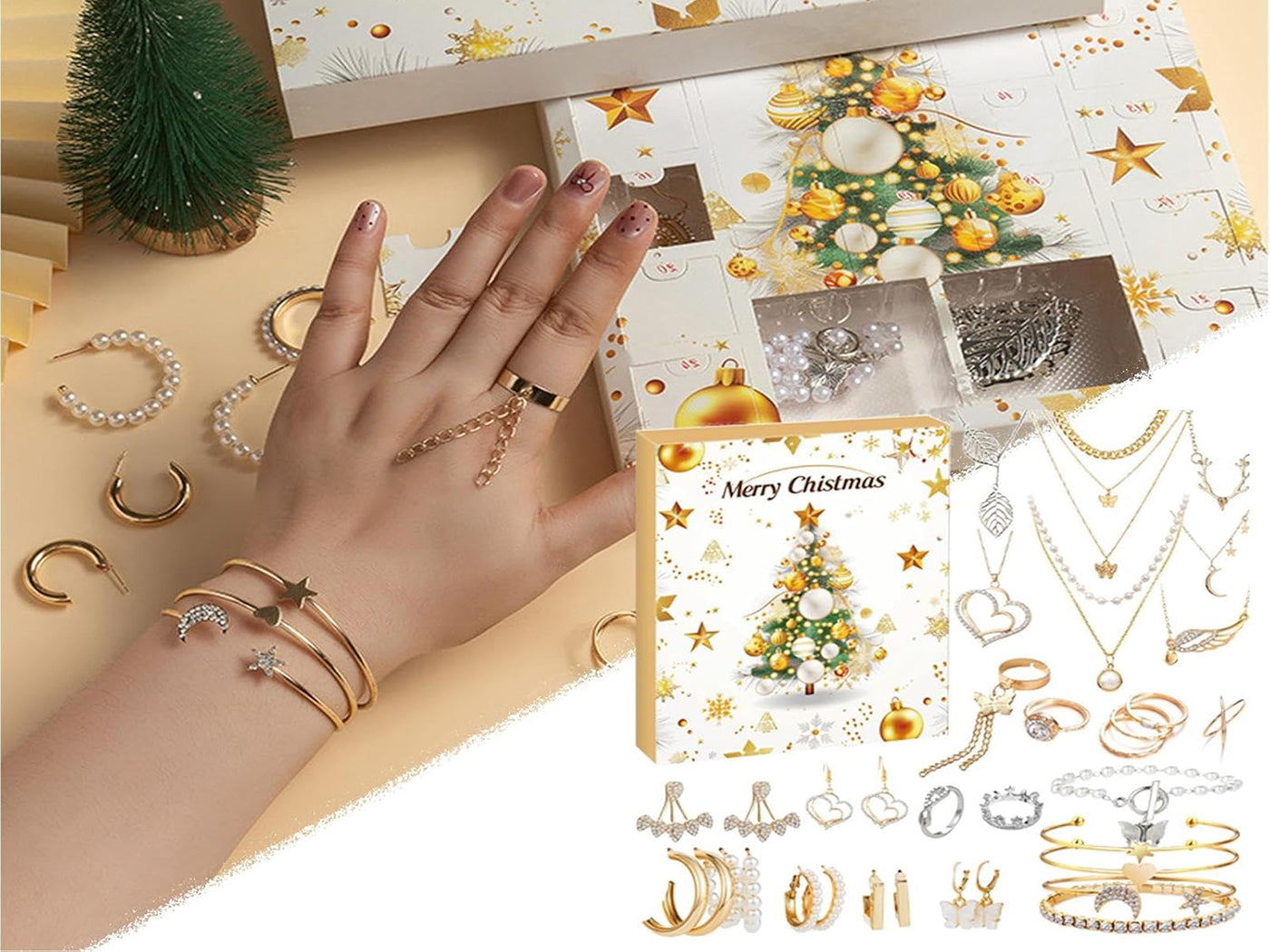 24 Days Countdown Jewelry Christmas Advent Calendar Bracelets Necklaces Earings Kit