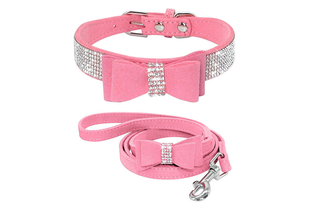Dazzling Embellishments Dog Leashes and Collars with Bow Knot for Small Dogs Puppy
