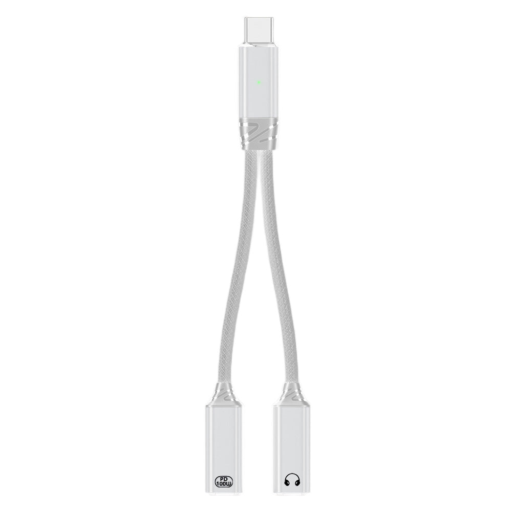 2-in-1 Audio Charger Splitter Type-C Male to USB Female with Type-C Female Charging 100W
