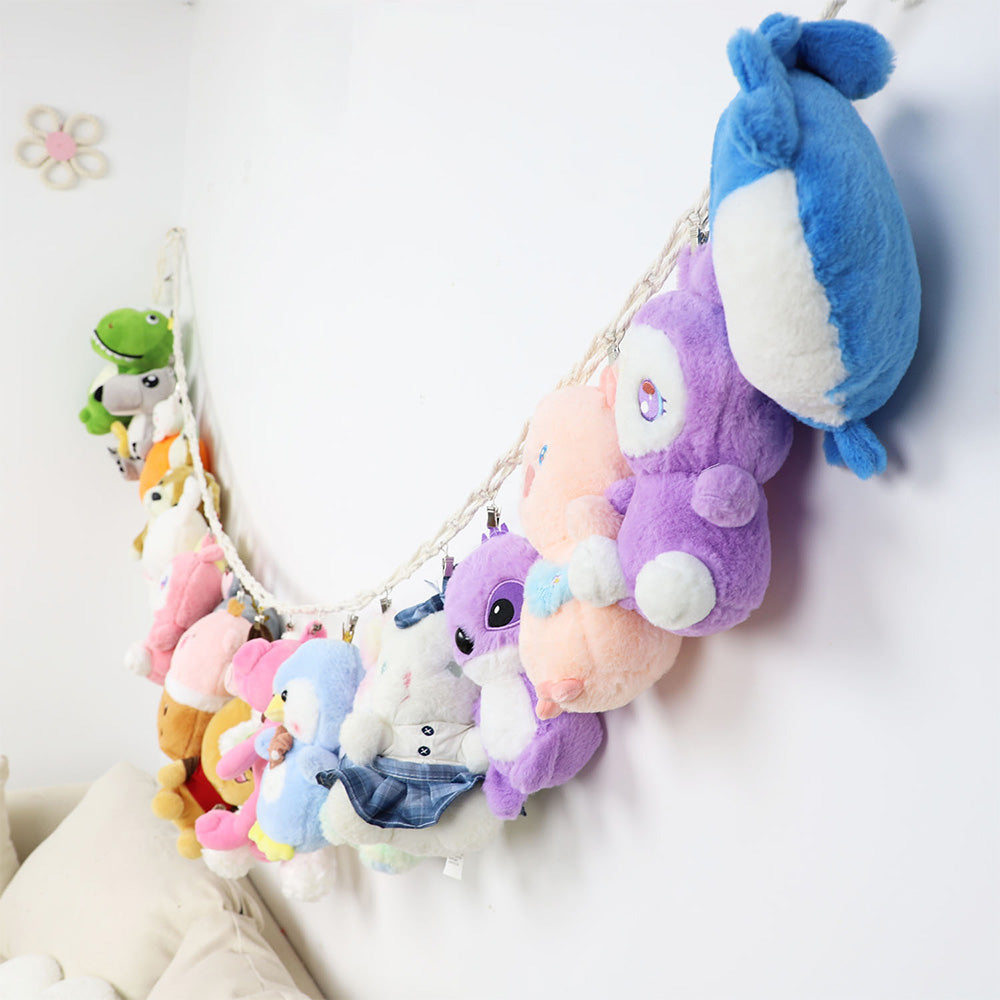 Hanging Storage Chain Boho Stuffed Animal Hammock Corner with 20 Metal Clips