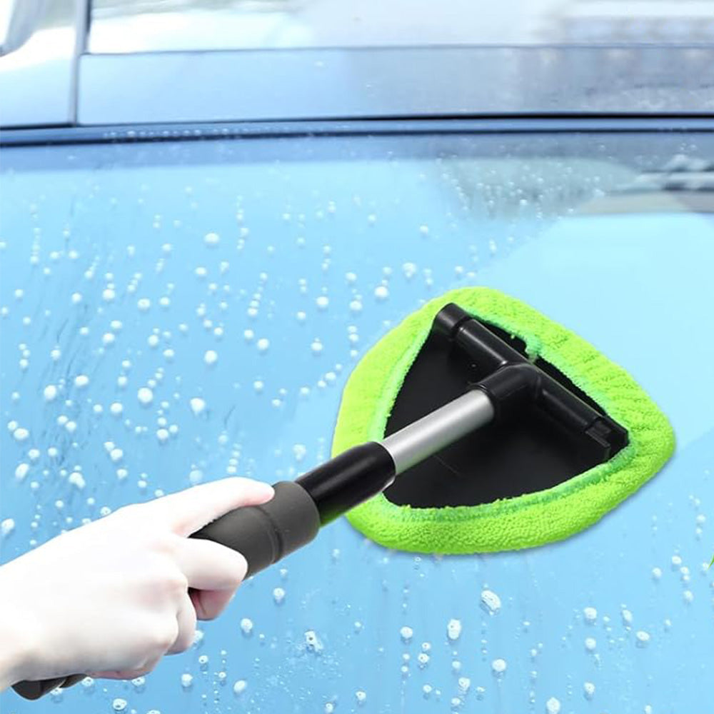 Car Windshield Cleaning Tool with Extendable Handle 4 Reusable Microfiber Pads