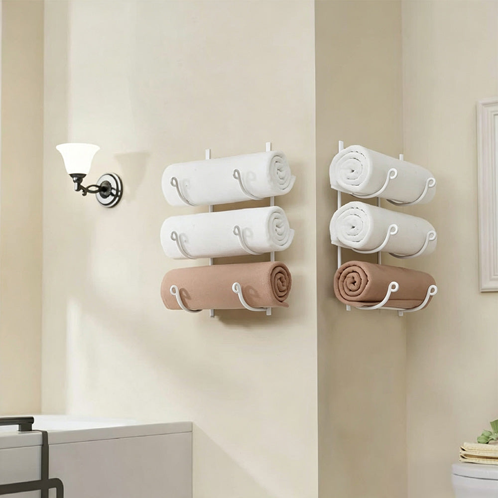 3-Tier Iron Wall-Mounted Bathroom Towel Rack for Vertical Storage