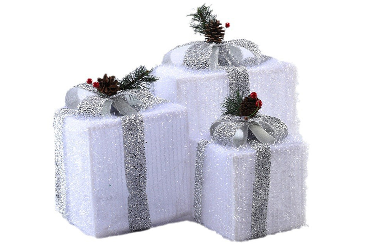 3PCS Christmas Lighted Gift Boxes With 8 Modes For Holiday Indoor Outdoor Decorations