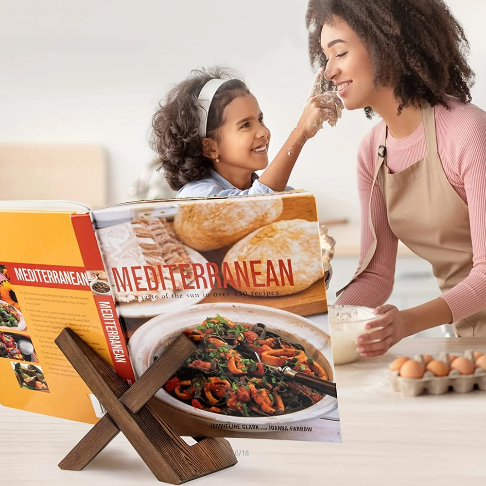 2Pcs Wooden Cookbook Display Stand