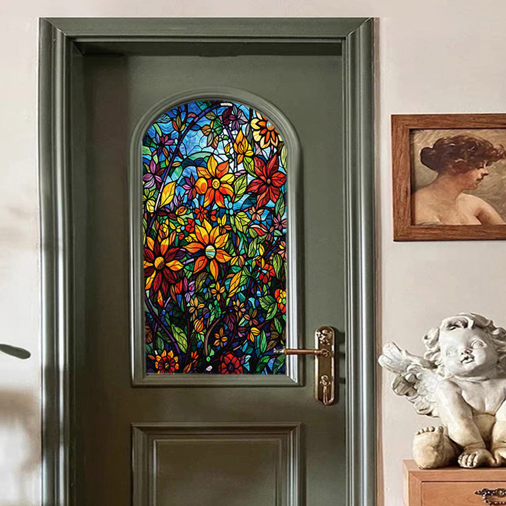 2Pcs Static Cling Windows Film Stained Glass Stickers Flower Decor