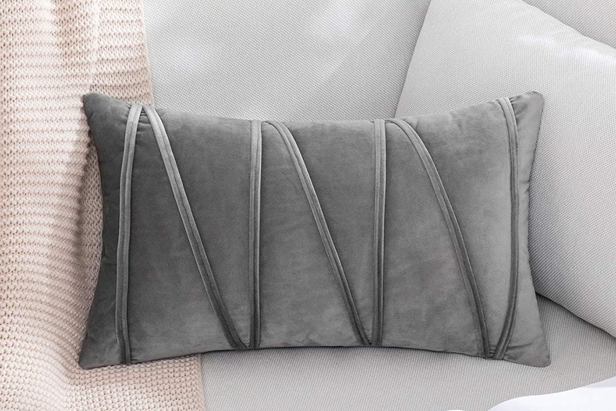 2PCS Velvet Bandage Stripe Cushion Cover Set Throw Pillow Cases for Sofa-Grey
