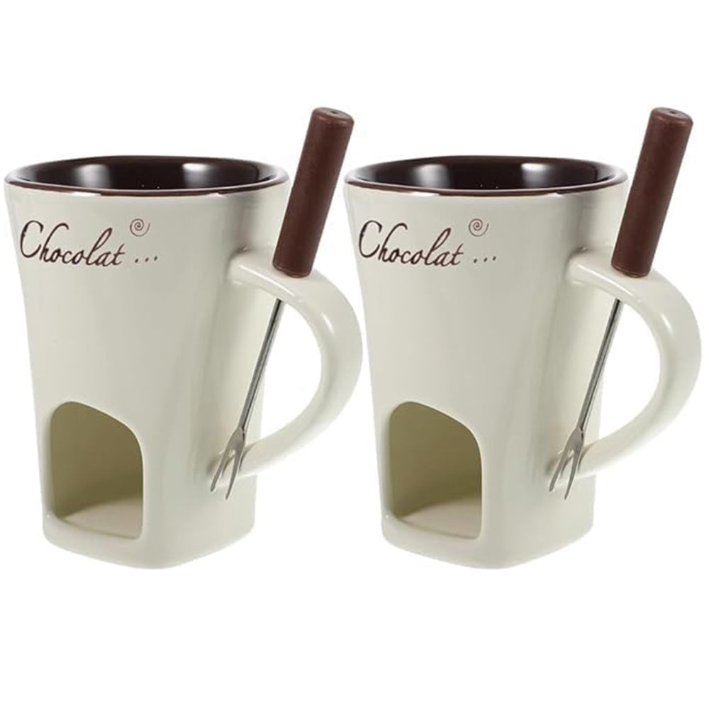 Fondue Mug Set Porcelain Chocolate Melting Cup with Fork