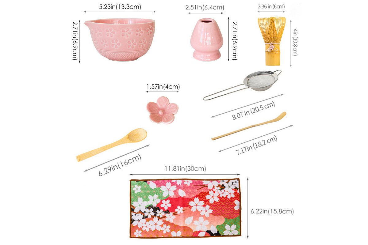 8PCS Matcha Whisk Set Spring Cherry Blossoms Matcha Bowl With Spout