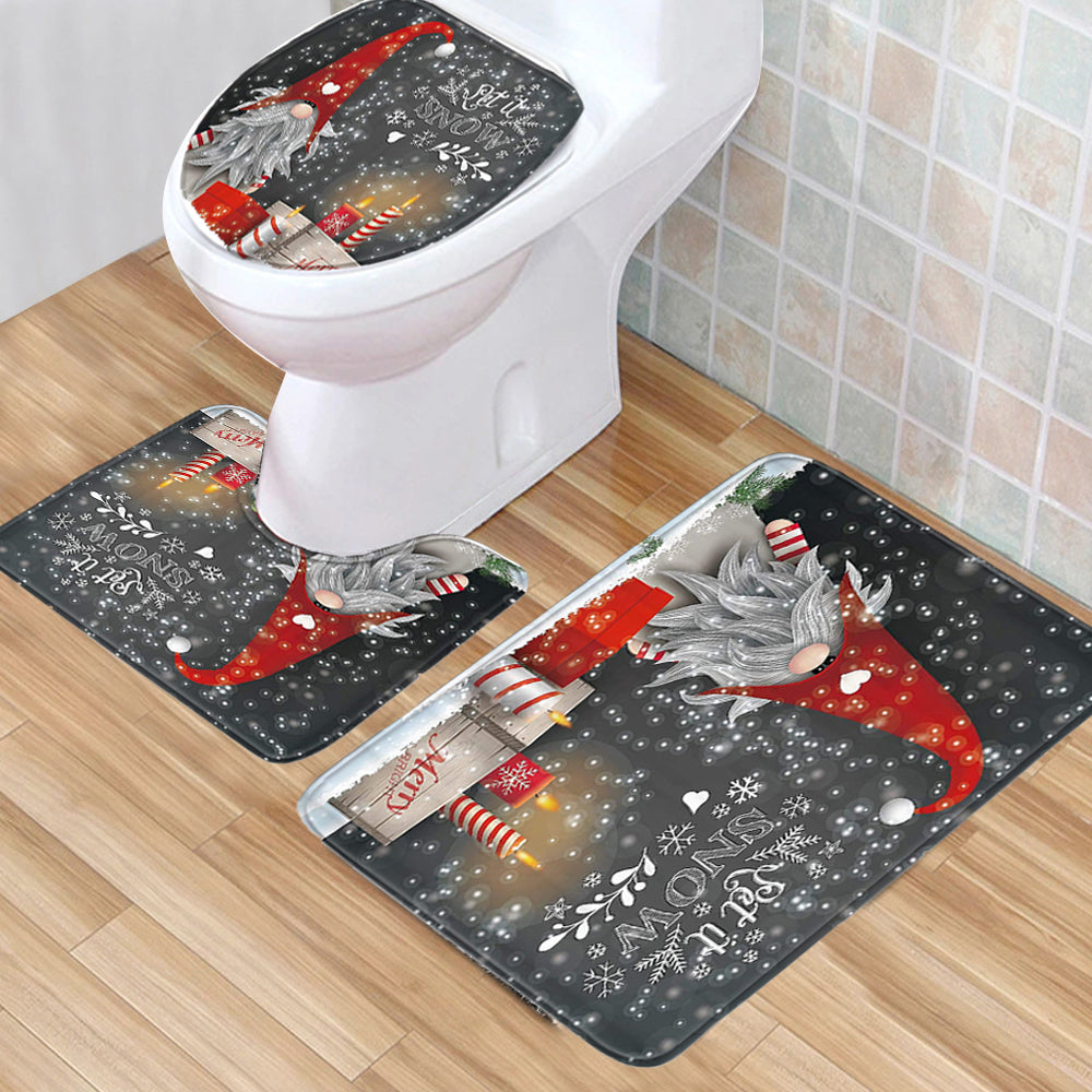 Christmas Non-Slip 3 PCs Bath Rugs Sets Toilet Lid Cover Toilet Mat Bathroom Decor